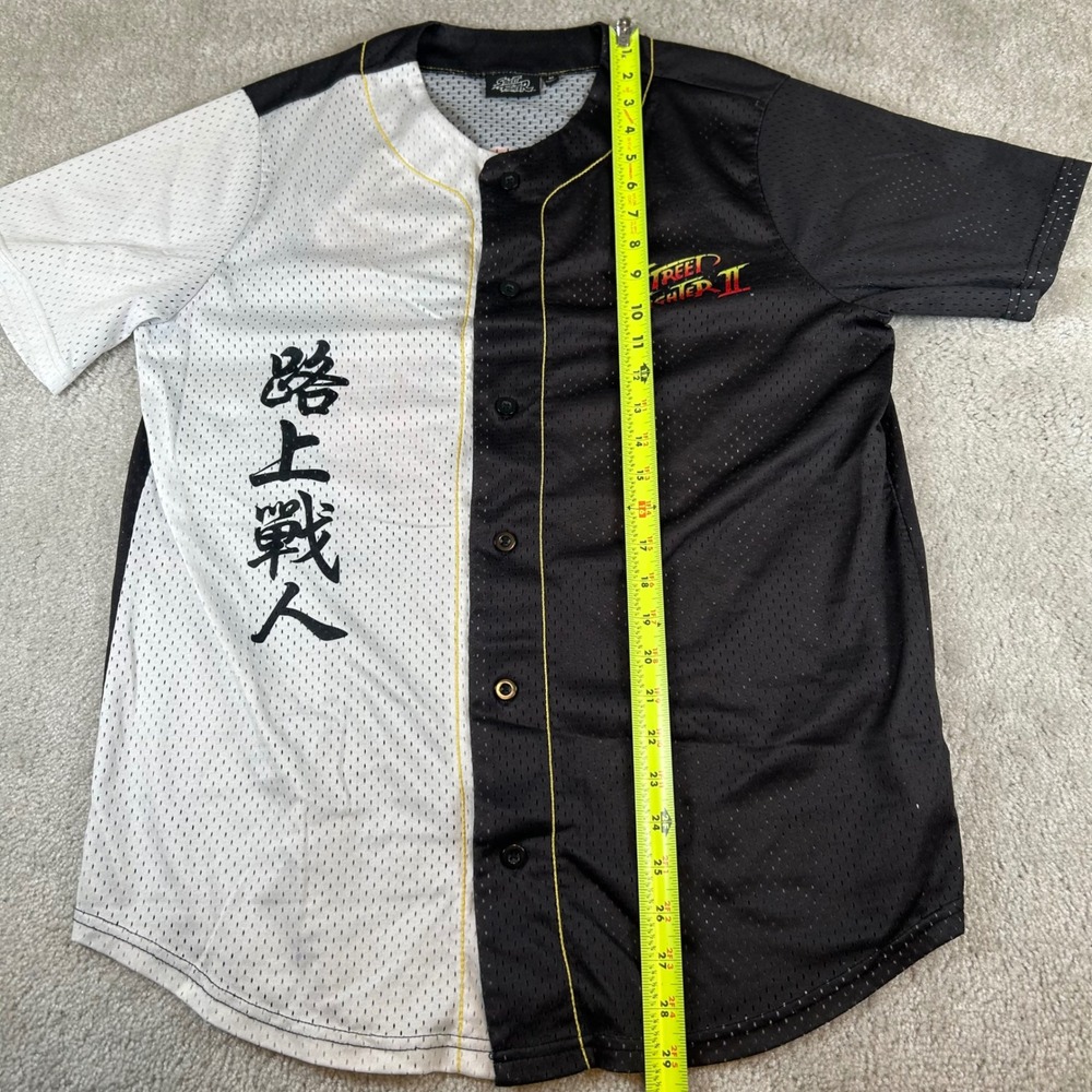 Street Fighter II Baseball Jersey Mens Medium Black White Graphic Mesh Button Up - Picture 9 of 13